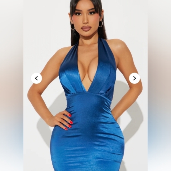 Navy/Sapphire Halter Backless Dress - Picture 2 of 6